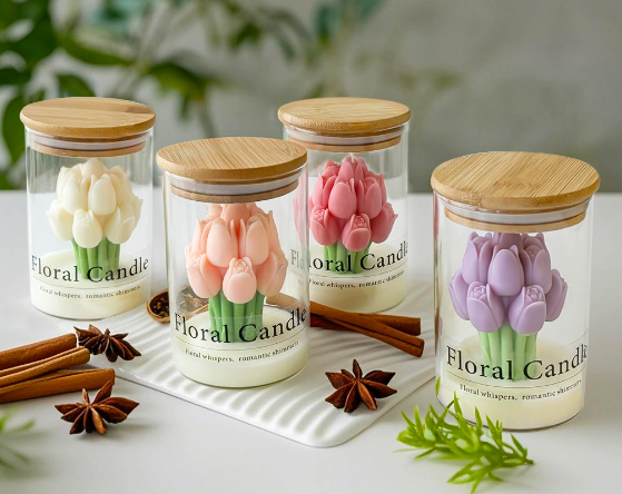 Straight wax cup with wooden cover