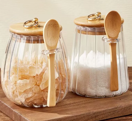 Bamboo lid striped high borosilicate storage