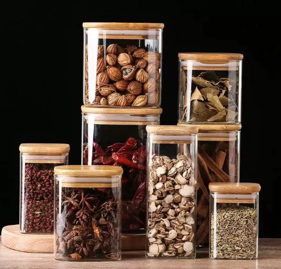 Bamboo lid striped high borosilicate storage