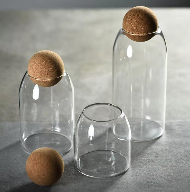 Cork ball high borosilicate storage