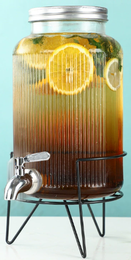  Glass juice jug with metal stand