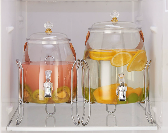  Glass juice jug with metal stand