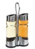 Glass oil bottle with metal stand