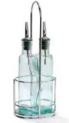 Glass oil bottle with metal stand