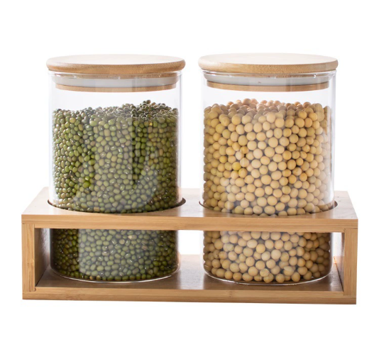 Storage jar with wooden stand