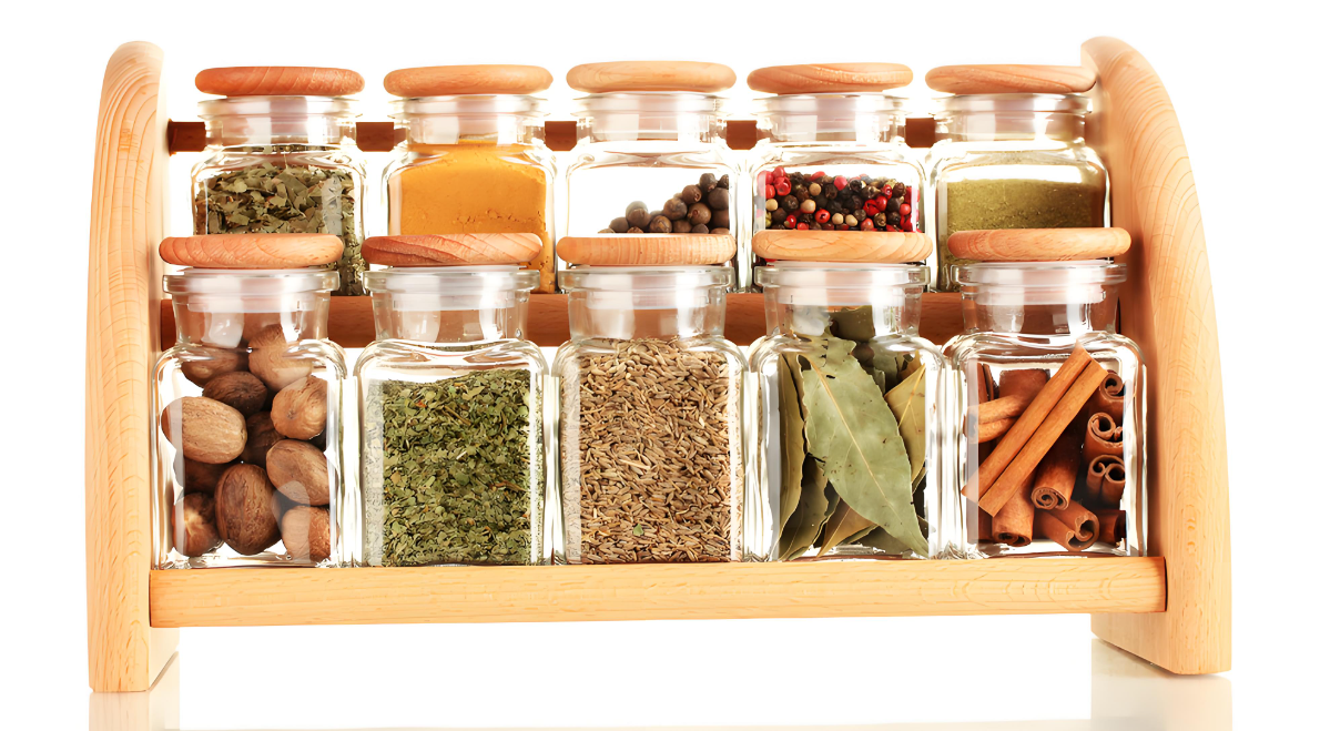 Storage jar with wooden stand