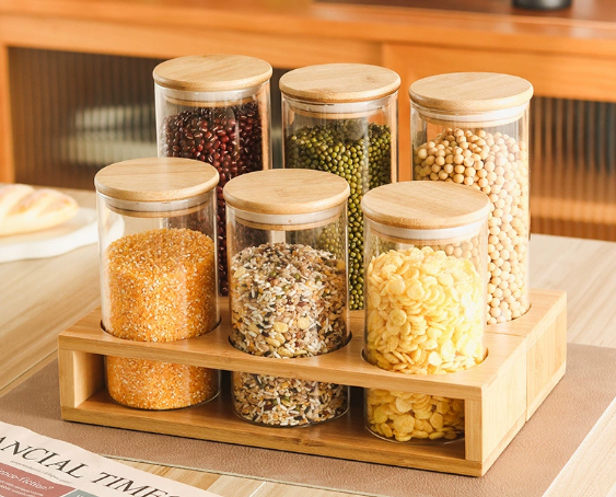 Storage jar with wooden stand